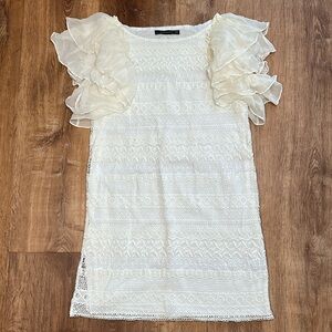 Zara Cream Lace Dress • 90’s Zara •‎ Silk and Cotton Flutter Sleeve Dress